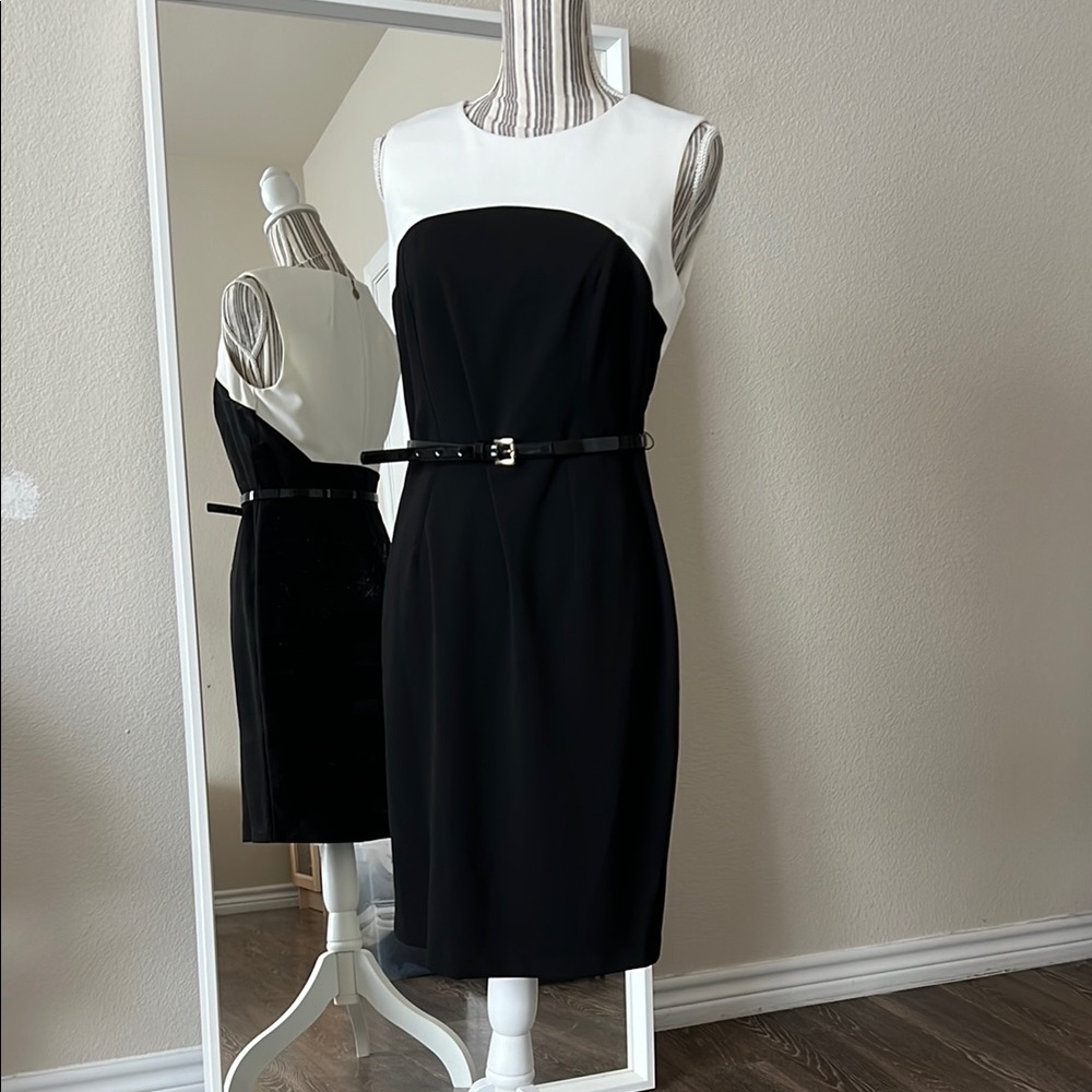 Tommy Hilfiger Black and White Sheath Midi Dress